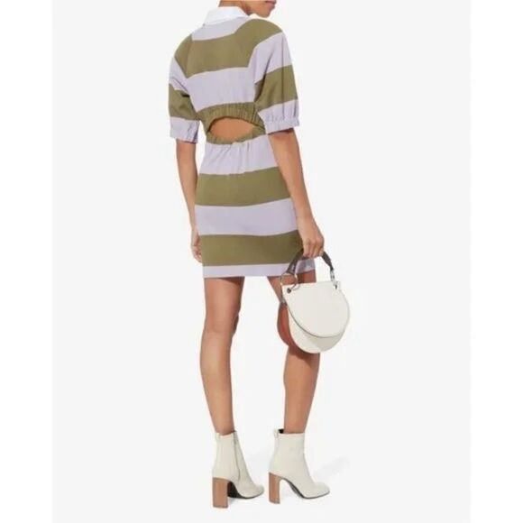 NEW Tibi Mini Dress Women's XS Green Purple Striped Short Sleeve Shirt Dress - Picture 4 of 16